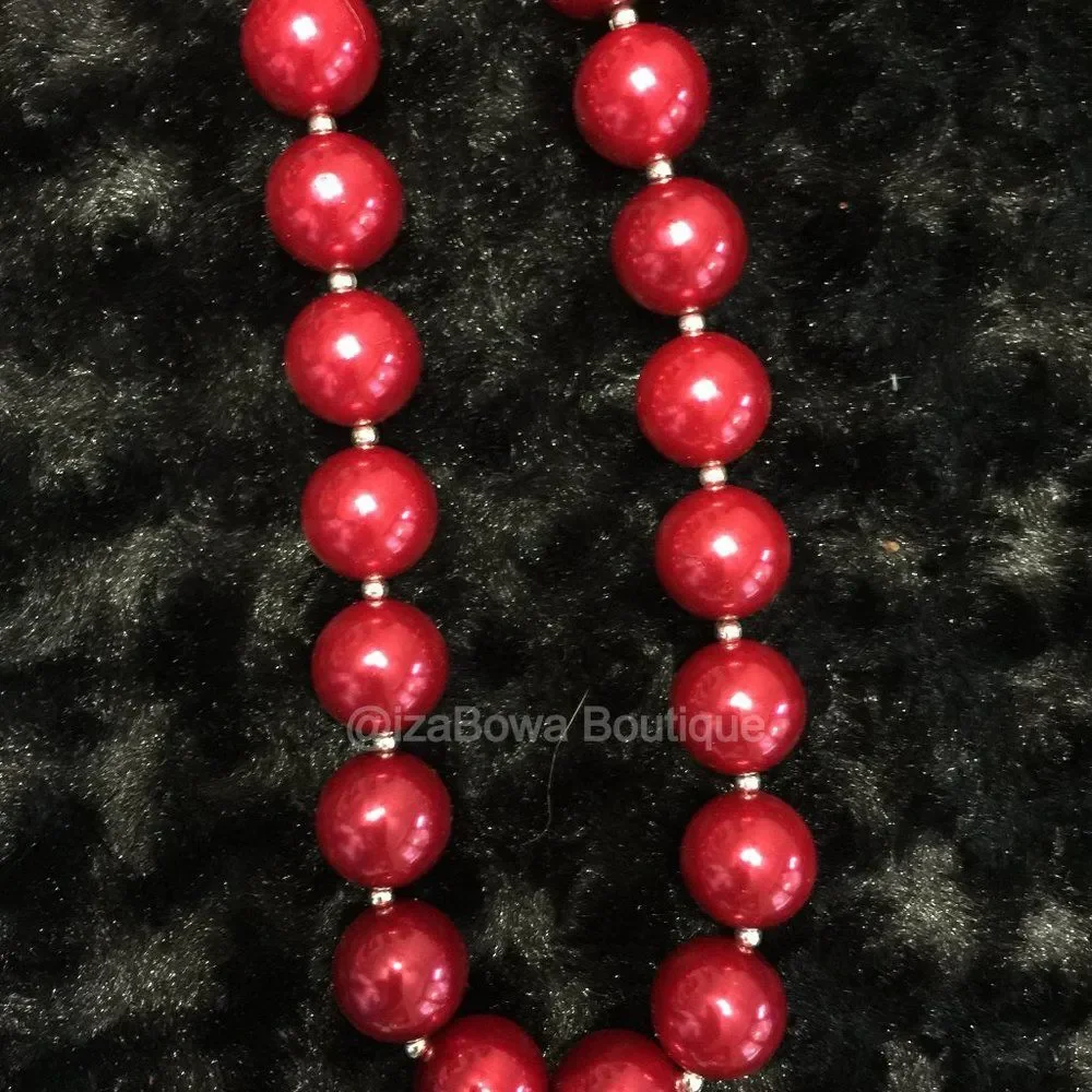 Dark Red Chunky Bead Necklace  NK1202  Handmade NWT Boutique